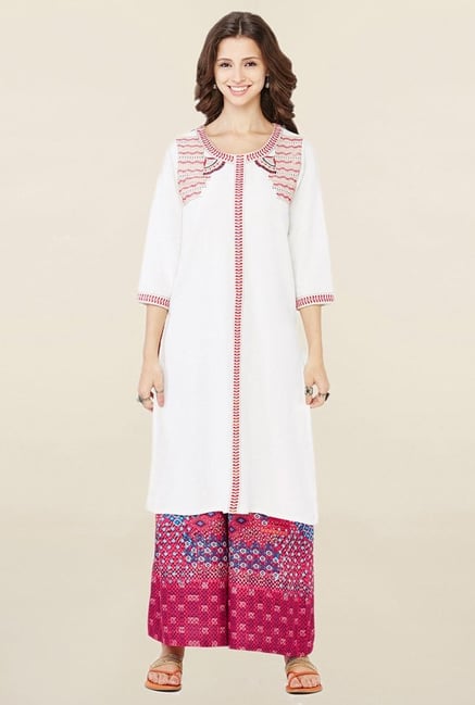 Global Desi White Embroidered Kurta Global Desi White Embroidered Kurta