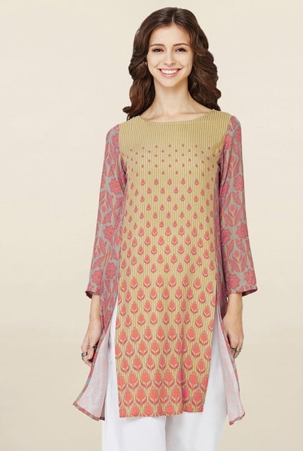Global Desi Beige Embroidered Kurti Global Desi Beige Embroidered Kurti