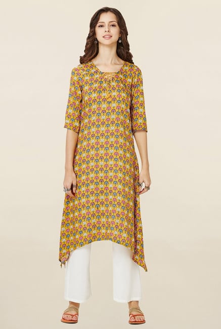 Global Desi Yellow Printed Kurta Global Desi Yellow Printed Kurta