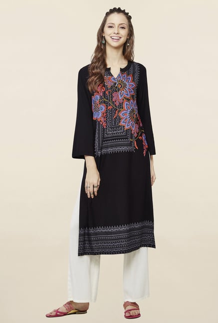 Global Desi Black Floral Print Kurta Global Desi Black Floral Print Kurta