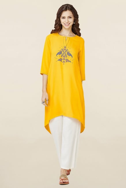Global Desi Yellow Printed Kurti Global Desi Yellow Printed Kurti