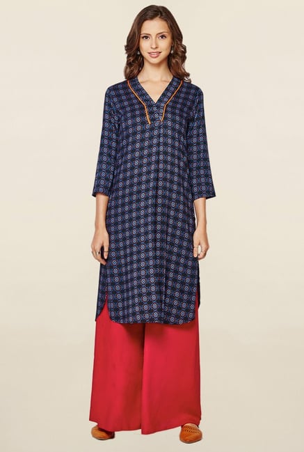 Global Desi Blue Floral Print Kurta Global Desi Blue Floral Print Kurta