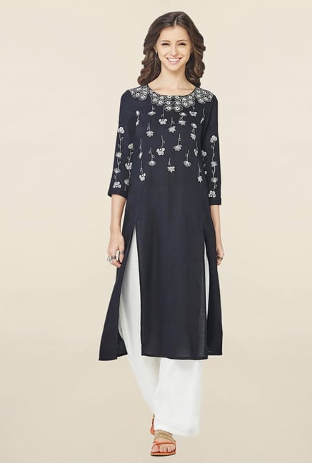 Global Desi Black Embroidered Kurta Global Desi Black Embroidered Kurta