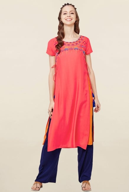 Global Desi Peach Embroidered Kurta Global Desi Peach Embroidered Kurta