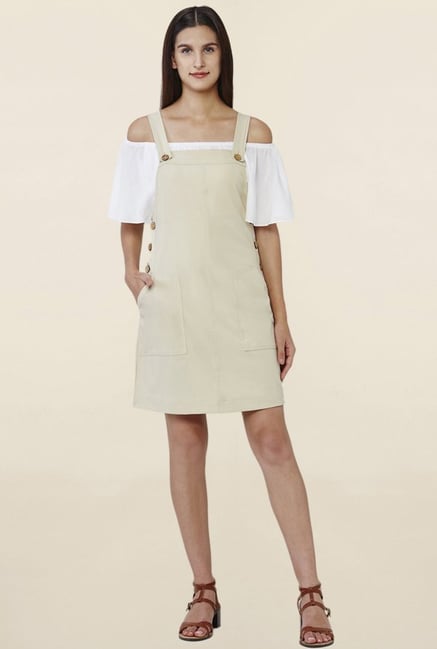 AND Beige Above Knee Dungaree Dress AND Beige Above Knee Dungaree Dress