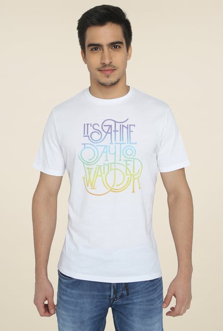 Greenfibre White Printed Regular Fit T-Shirt Greenfibre White Printed Regular Fit T-Shirt