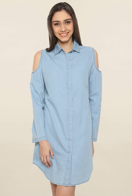 Globus Blue Polyester Shirt Dress Globus Blue Polyester Shirt Dress