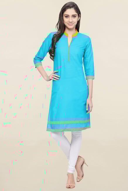 Globus Blue Solid Kurta Globus Blue Solid Kurta