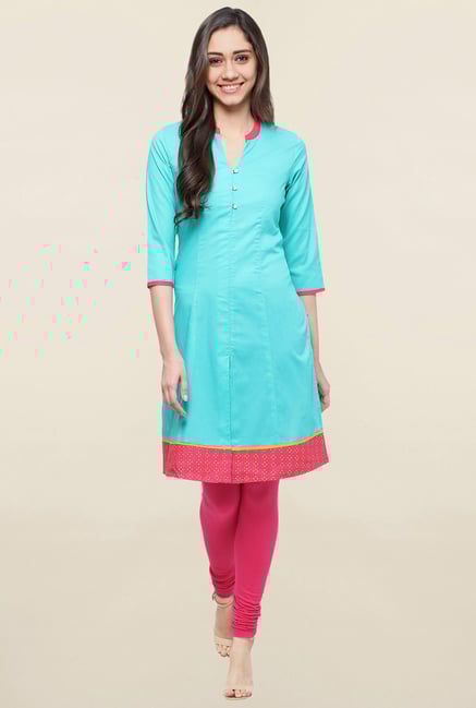Globus Blue Solid Kurta Globus Blue Solid Kurta