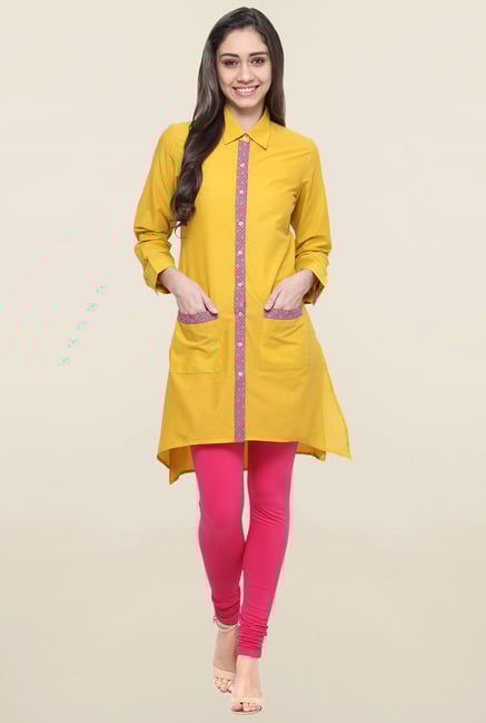 Globus Yellow Solid Kurti Globus Yellow Solid Kurti