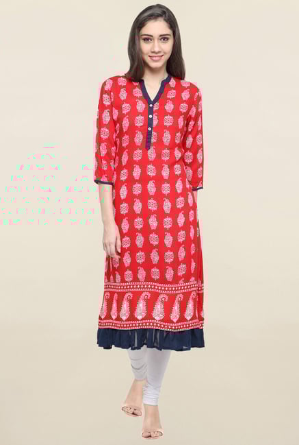 Globus Red Printed Kurta Globus Red Printed Kurta
