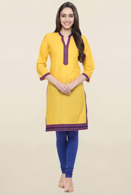 Globus Yellow Solid Kurta Globus Yellow Solid Kurta