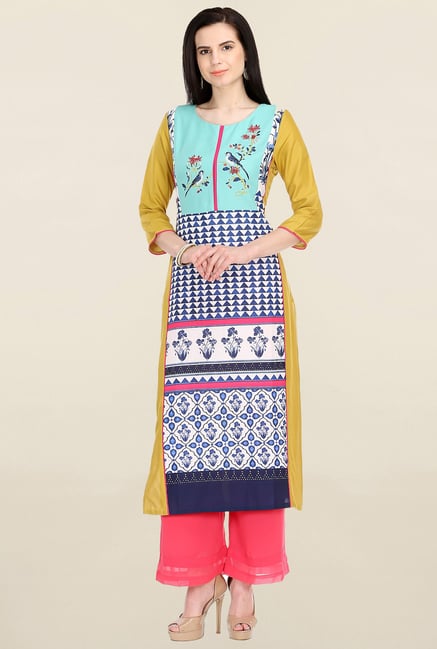 W Blue & Mustard Printed Kurta W Blue & Mustard Printed Kurta