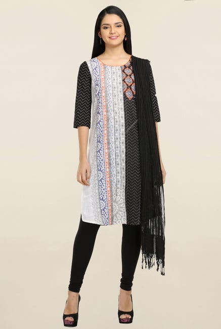 Aurelia Off White & Black Printed Kurta Aurelia Off White & Black Printed Kurta