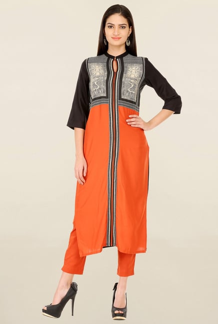 W Orange & Black Printed Kurta W Orange & Black Printed Kurta