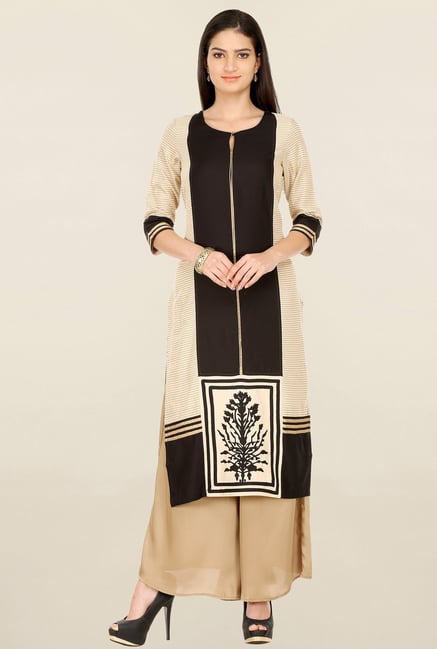 W Brown & Beige Printed Kurta W Brown & Beige Printed Kurta