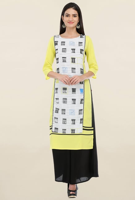 W Off White & Yellow Printed Kurta W Off White & Yellow Printed Kurta
