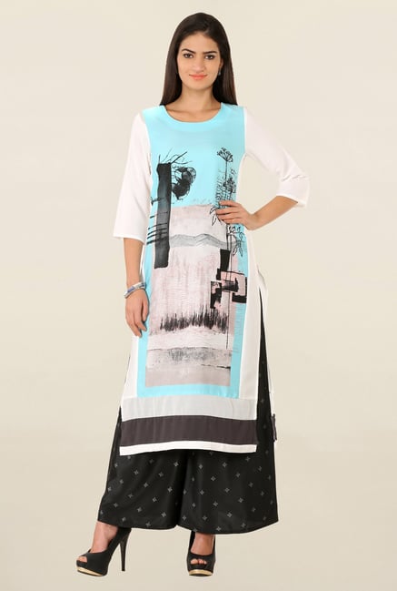 W Off White & Blue Printed Kurta W Off White & Blue Printed Kurta