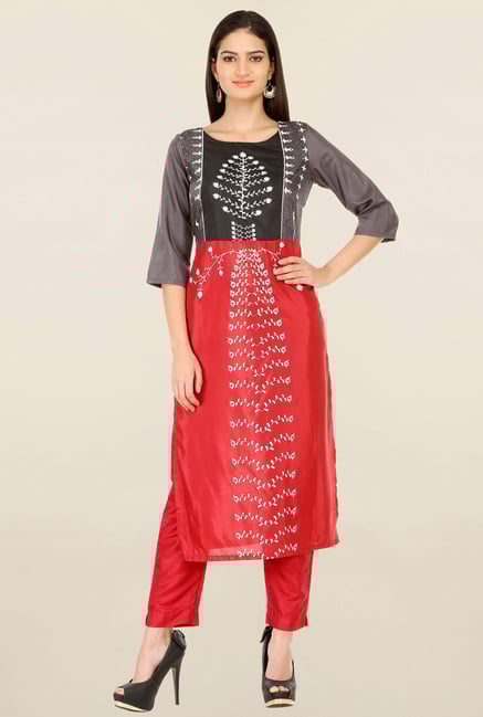 W Red & Grey Printed Kurta W Red & Grey Printed Kurta