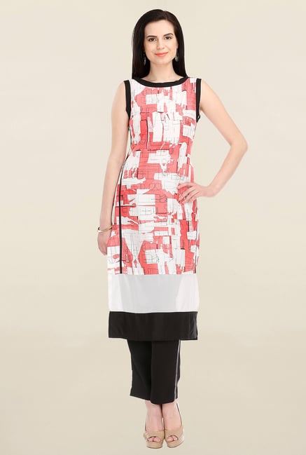 W Peach & White Printed Kurta W Peach & White Printed Kurta
