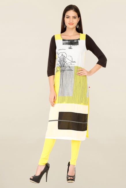 W Off White & Yellow Printed Kurta W Off White & Yellow Printed Kurta
