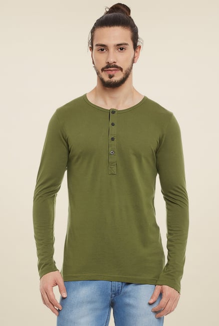 Rigo Olive Slim Fit Henley T-Shirt Rigo Olive Slim Fit Henley T-Shirt