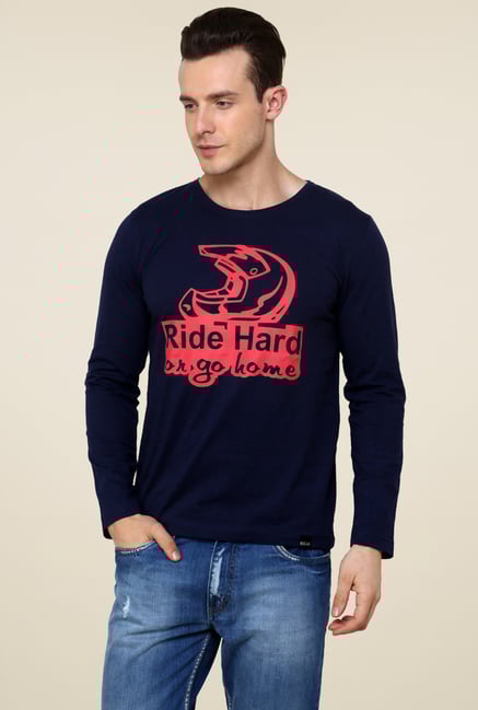 Rigo Navy Printed Cotton T-Shirt Rigo Navy Printed Cotton T-Shirt