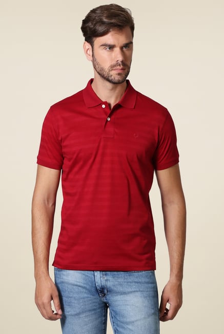 Allen Solly Red Regular Fit Stripe Polo T-Shirt Allen Solly Red Regular Fit Stripe Polo T-Shirt