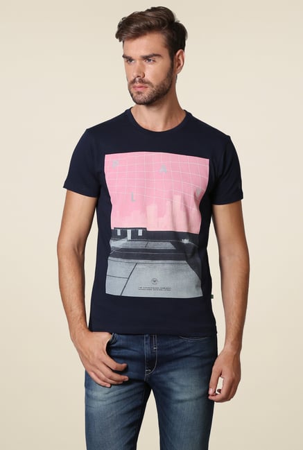 Allen Solly Navy Crew Neck Printed T-Shirt Allen Solly Navy Crew Neck Printed T-Shirt