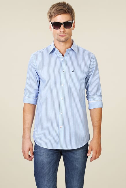 Allen Solly Light Blue Slim Fit Striped Cotton Shirt Allen Solly Light Blue Slim Fit Striped Cotton Shirt