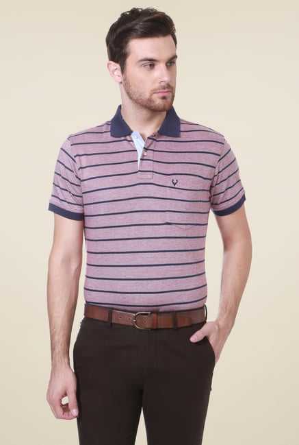 Allen Solly Mauve Striped Regular Fit Polo T-Shirt Allen Solly Mauve Striped Regular Fit Polo T-Shirt
