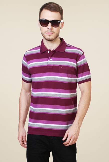 Allen Solly Maroon Striped Polo T-Shirt Allen Solly Maroon Striped Polo T-Shirt