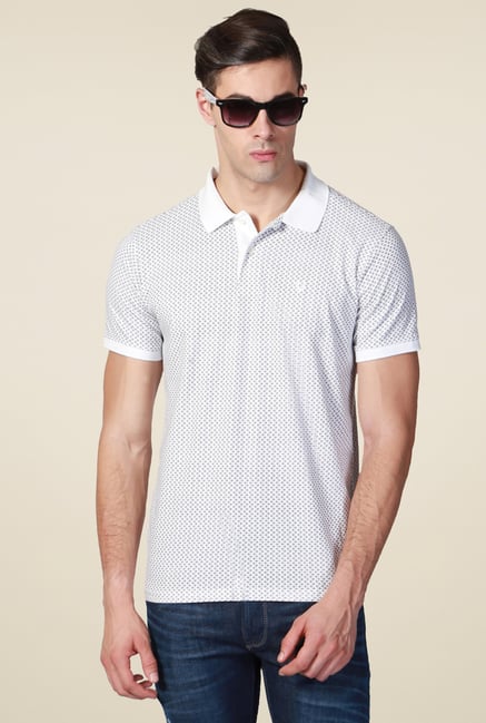 Allen Solly White Cotton Printed Polo T-Shirt Allen Solly White Cotton Printed Polo T-Shirt