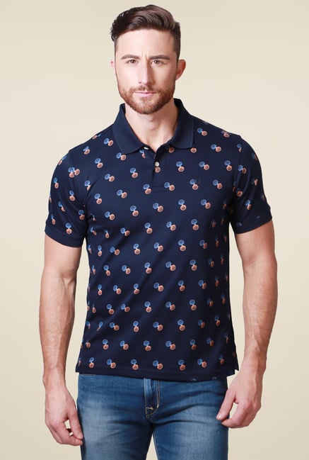 Allen Solly Navy Printed Cotton Polo T-Shirt Allen Solly Navy Printed Cotton Polo T-Shirt