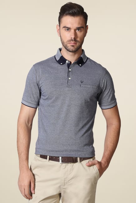 Allen Solly Grey Regular Fit Self Polo T-Shirt Allen Solly Grey Regular Fit Self Polo T-Shirt