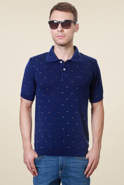 Allen Solly Royal Blue Printed Polo T-Shirt Allen Solly Royal Blue Printed Polo T-Shirt