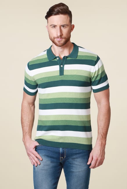 Allen Solly Green Striped Regular Fit Polo T-Shirt Allen Solly Green Striped Regular Fit Polo T-Shirt