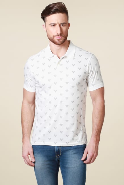 Allen Solly White Half Sleeves Printed Cotton Polo T-Shirt Allen Solly White Half Sleeves Printed Cotton Polo T-Shirt