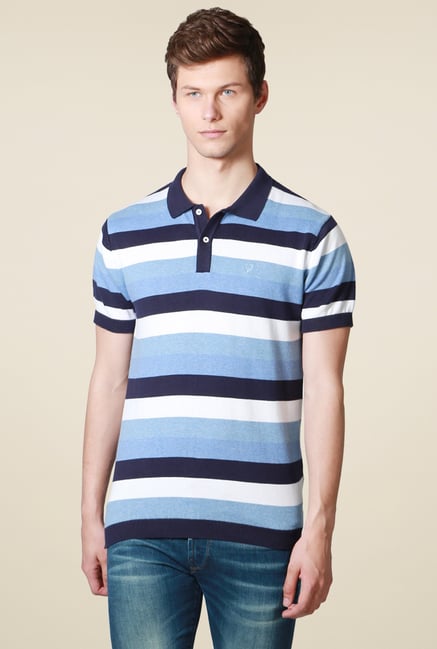 Allen Solly Blue Regular Fit Striped Polo T-Shirt Allen Solly Blue Regular Fit Striped Polo T-Shirt