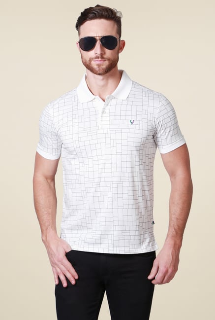Allen Solly White Regular Fit Printed Cotton Polo T-Shirt Allen Solly White Regular Fit Printed Cotton Polo T-Shirt