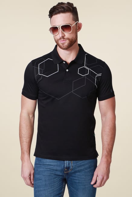 Allen Solly Black Printed Regular Fit Polo T-Shirt Allen Solly Black Printed Regular Fit Polo T-Shirt
