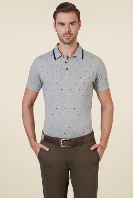 Allen Solly Grey Printed Polo T-Shirt Allen Solly Grey Printed Polo T-Shirt