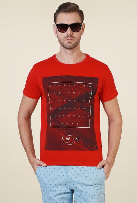 Allen Solly Red Crew Neck Printed T-Shirt Allen Solly Red Crew Neck Printed T-Shirt