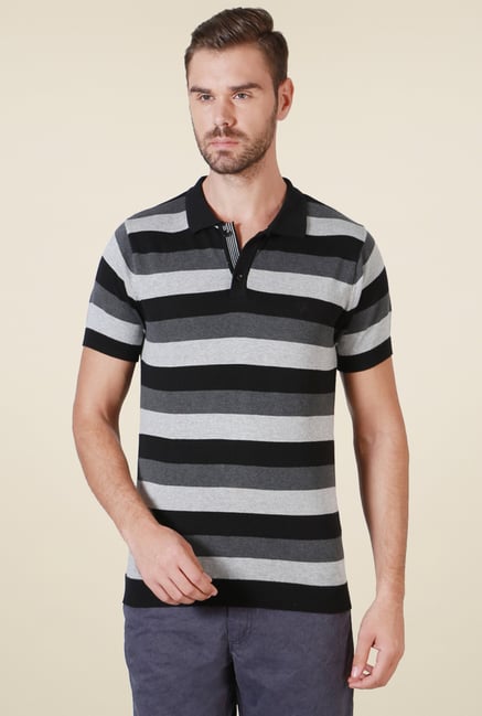 Allen Solly Grey & White Striped T-Shirt Allen Solly Grey & White Striped T-Shirt