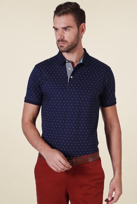 Allen Solly Navy Half Sleeves Printed Polo T-Shirt Allen Solly Navy Half Sleeves Printed Polo T-Shirt