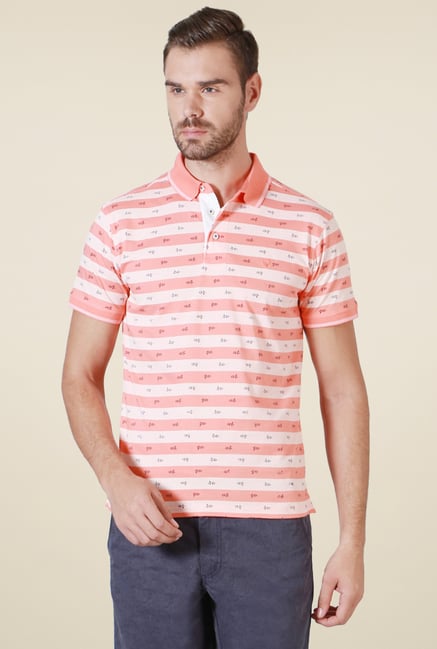 Allen Solly Peach Striped T-Shirt Allen Solly Peach Striped T-Shirt