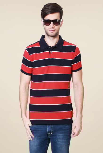 Allen Solly Red Striped Cotton Polo T-Shirt Allen Solly Red Striped Cotton Polo T-Shirt