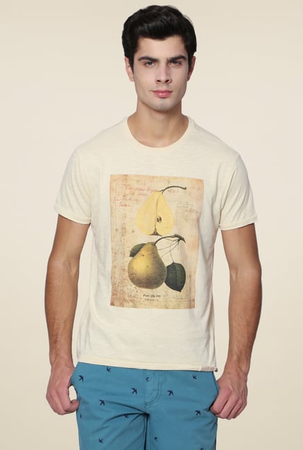 Allen Solly Cream Half Sleeves T-Shirt Allen Solly Cream Half Sleeves T-Shirt