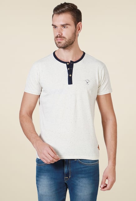 Allen Solly Off-White Cotton Henley T-Shirt Allen Solly Off-White Cotton Henley T-Shirt