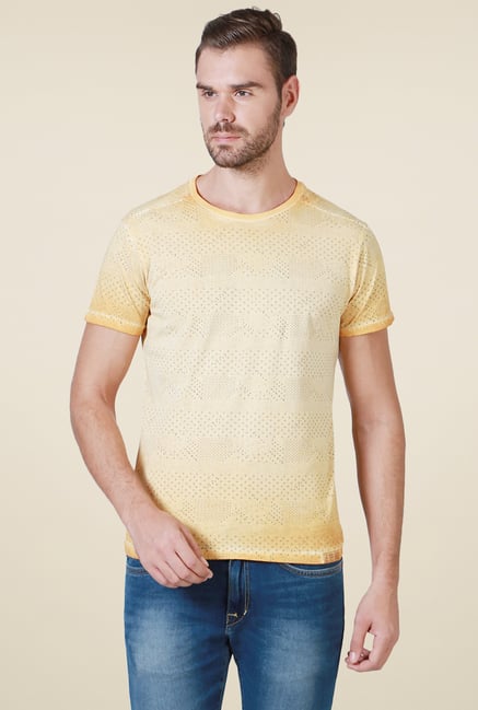 Allen Solly Yellow Printed Crew Neck Cotton T-Shirt Allen Solly Yellow Printed Crew Neck Cotton T-Shirt